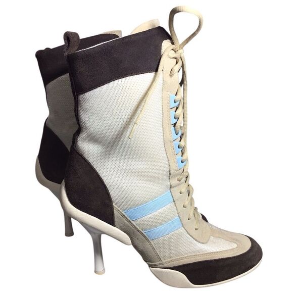 Baker’s Y2K Suede Nylon High Heel Ankle Boots Stylish Beige and Brown Size 8 1/2 - Picture 4 of 14